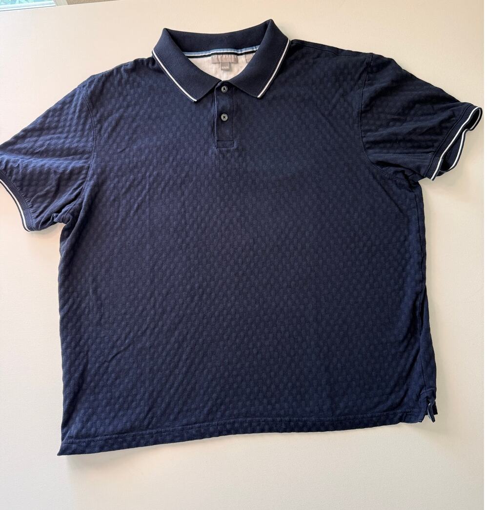 Ted Baker Polo Shirt Men's XL Navy Blue 100% Cotton Textured Jacquard